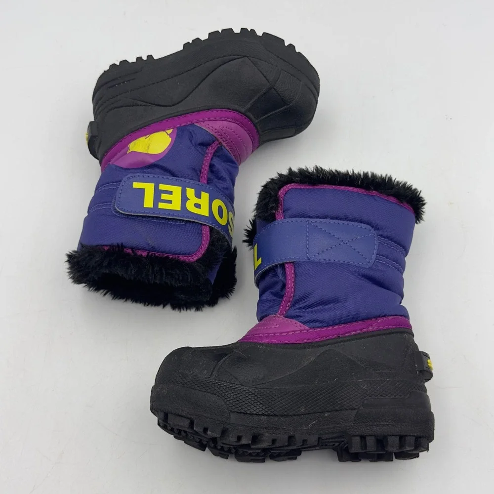 Sorel Snow Commander Purple Black Waterproof Toddler 7 Kids Boots NV1877-484